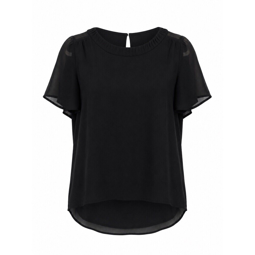 Pleione Black Chiffon Blouse Medium Flutter Sleeve Sheer Office Career Top